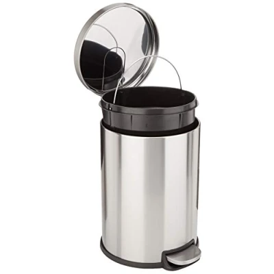 Obrázek Amazon Basics 20 l odpadkový koš s pedálem z ocelových trubek jemně uzavíratelný víkem, do kuchyně, koupelny nebo kanceláře, 5,3 galonů cylindrický, kartáčovaný nerezová ocel