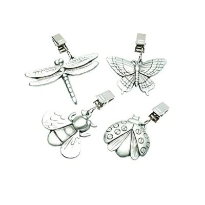 Obrázek KitchenCraft Svorky na ubrus, sada ze 4 samonastavovacích kolíčků ubrusy z ušlechtilé oceli pro vnitřní, venkovní a restaurace, listový vzor, 5 x cm, 1 balení