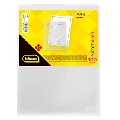 Obrázek Idena 376003 průhledné obaly, z PP fólie, drážkované, otvor nahoře a vpravo, na dokumenty, tloušťka fólie 0,09 mm DIN4, 100 kusů, s drážkou