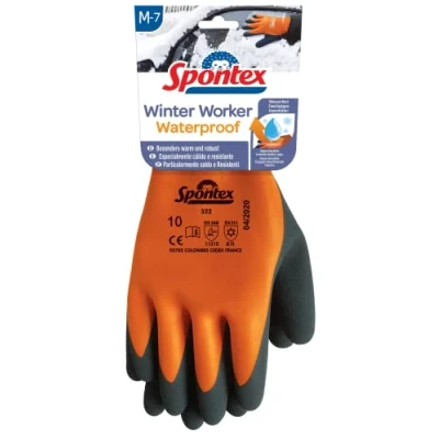 Obrázek Spontex Winter Worker Waterproof rukavice, voděodolné pracovní rukavice s dvouvrstvou vnitřní podšívkou, vysoká ochrana proti chladu, latexová vrstva, velikost M, 1 pár, 12322087, oranžové/černé, M (1