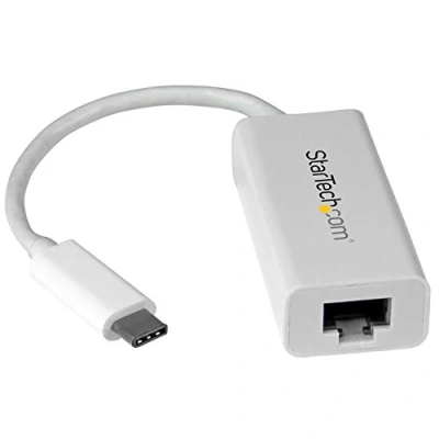 Obrázek StarTech.com Adaptér USB C na Gigabit Ethernet bílý kompatibilní s Thunderbolt 3 Windows &amp; Mac RJ45 LAN síťový konvertor (US1GC30W)