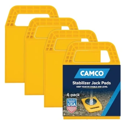 Obrázek Camco Stabilizační podložky na zvedání vozu Camper/RV s vzájemně propojeným designem a praktickým páskem pro uložení organizaci obytných vozů, tvarované ze silného, UV stabilizovaného
