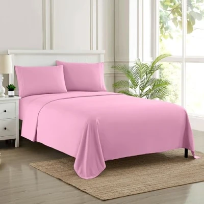 Obrázek Sweet Home Collection Fadenzahl 1808, weiche ägyptische Qualität, gebürstete Mikrofaser Laken Luxus Bettwäsche Set mit Bettlaken, Spannbettlaken, 2 Kissenbezügen, Pink, King, 4