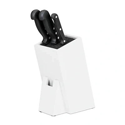Obrázek Relaxdays blok na nože se štětinami, kuchyňský bez součásti, pro 6 nožů, dřevěný z bambusu, V x Š H 25 11 17 cm, bílý