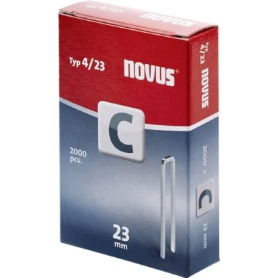 Obrázek Novus Svorky s úzkým hřbetem 23 mm, 2000 svorek, typ C4/23, upevnění profilových dřeva, panelů a dřevovláknitých desek