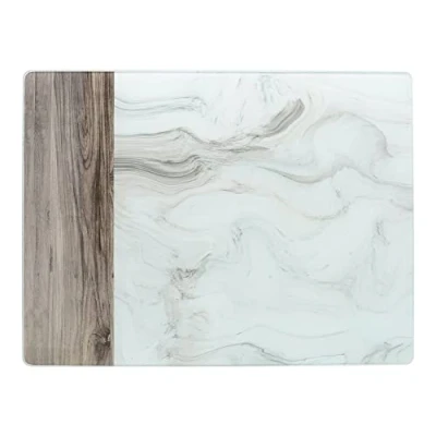 Obrázek Creative Tops C000321 Premium Glasschutz/Arbeitsflächenschutz mit weißem Marmor und Holz Design, Weiß