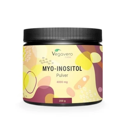 Obrázek Myo Inositol Vitální látky pro období a syndrom PCO 4000 mg v dávce laboratorně testováno veganské 200 g prášek recyklovatelné dóze bez přísad německá výroba Vegavero®