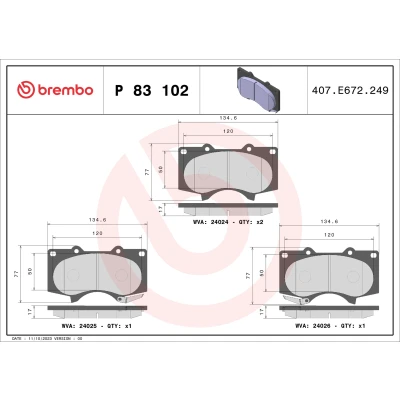 Obrázek Sada brzdových destiček, kotoučová brzda BREMBO P 83 102