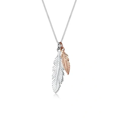 Obrázek Elli Dámský řetízek na krk ve tvaru pera s přívěskem Boho Look Trend Bi Color ze sterlingového stříbra 925, Fazetový brus, Bez