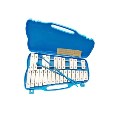 Obrázek GEWA Zvonkohra, zvuková hra, xylofon, s 25 kovovými zněnými deskami, chromatická (rozsah tónu G5 G7) vč. 2 závěsů, plastové pouzdro rukojetí, modré