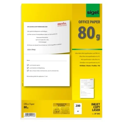 Obrázek Sigel LP202 multifunkční papír Bílá, 80 g, A4, perforovaná na A5, 100 listů