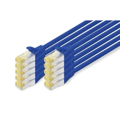 Obrázek DIGITUS LAN kabel Cat 6A 0,25 m 10 kusů RJ45 síťový S/FTP postroje kompatibilní s 6 &amp; 7 modrý