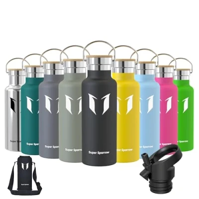 Obrázek láhev na pití Super Sparrow z ušlechtilé oceli, vodu, 500 ml, 750 1000 izolační láhev, perfektní termoska pro běh, fitness, jógu, do přírody a kempování, neobsahuje BPA, Šedá