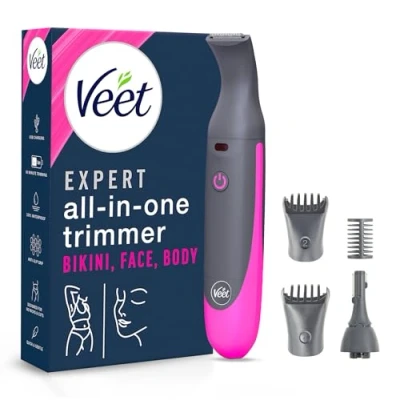 Obrázek Veet zastřihovač Expert Intimate All In One dámský vlasů a intimní holicí strojek na obličej, obočí, oblasti podpaží jemný s přesným nástavcem pro ženy