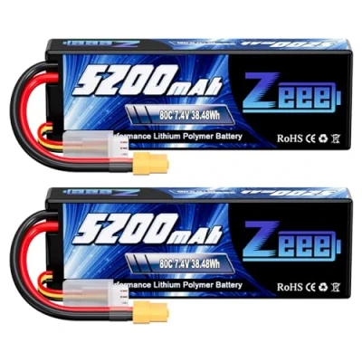 Obrázek Zeee 2S Lipo akumulátor 7,4 V 80C 5200 mAh Hardcase baterie s XT60 konektorem pro RC Evader BX Auto Car Truck nákladní vůz Truggy Hobby (2 balení)