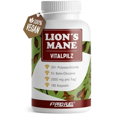 Obrázek Kapsle Lions Mane 180x 2000 mg lví hřívy houbový extrakt z Hericium erinaceus vysoce kvalitní vitální houby (30:1) s 30 % polysacharidy a 5 hodnotným beta glukanem zásoba na 60 dní