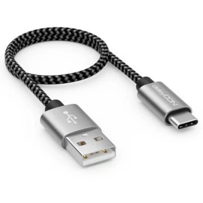 Obrázek deleyCON 0,30m nylonový USB C kabel 30 cm krátký nabíjecí datový typ kovová zástrčka nabíjení a synchronizace mobilního telefonu smartphonu