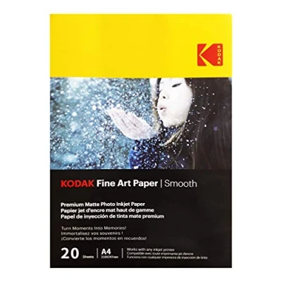 Obrázek KODAK Fine Art Paper matný fotopapír, 20 listů, 340 g/m², formát A4 (21 x 29,7 cm), inkoustový tisk, hladký povrch, ideální pro udržení Vašich vzpomínek