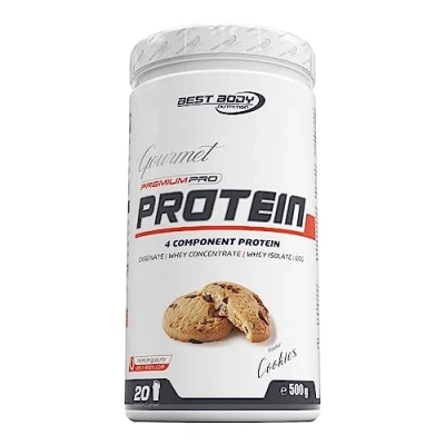 Obrázek Best Body Nutrition Gourmet Premium Pro protein, sušenky, 4složkový proteinový koktejl: Caseinat, Whey koncentrát, Isolat, vaječný 500 g dóza