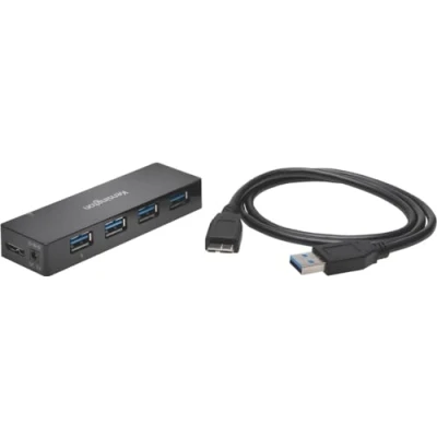 Obrázek Kensington USB 3. 0 Hub se 4 přípojkami, přenosová rychlost až 5 Gbit/s funkce nabíjení 3A, Plug and Play, HP, Dell, Windows, Macbook, K39122EU