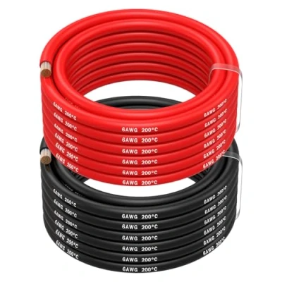 Obrázek MMOBIEL 6 AWG silikonový kabel pro elektroniku gauge (13,3 mm²) Pocínovaný měděný 2 oddělené kabely červený a černý Každý 5 m / 16,4 ft ledničky, klimatizace, autobaterie, svářecí