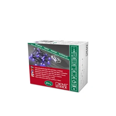 Obrázek Konstsmide LED světelný řetěz, kulaté diody, 6 h časovač, 20 purpurových diod, provoz na baterie, vnitřní, černý kabel, 3 x AA 1,5 V (exk.) 1491 457