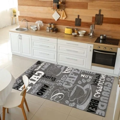 Obrázek Koberec Vimoda s moderním vzhledem, ze sisalu, přenosný, vhodný do kuchyně, šedá, bílá, černá