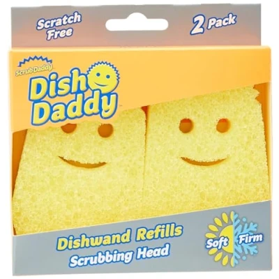 Obrázek Scrub Daddy Náhradní hlavice na mycí tyčku a houbičky, kartáč dávkovač mýdla, výměnu textury s dávkovačem tekutin, kartáče se škrabkou odnímatelnými houbičkami hlavu, 2 kusy, žlutá