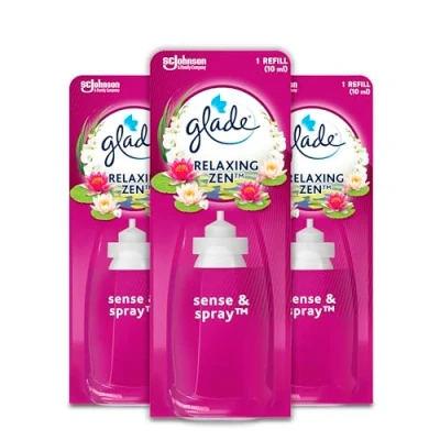 Obrázek Glade (Brise) náhradní náplň Sense &amp; Spray (pro přístroj osvěžovač vzduchu), relaxační Zen vůně, balení 3 ks (3 x 18 ml)