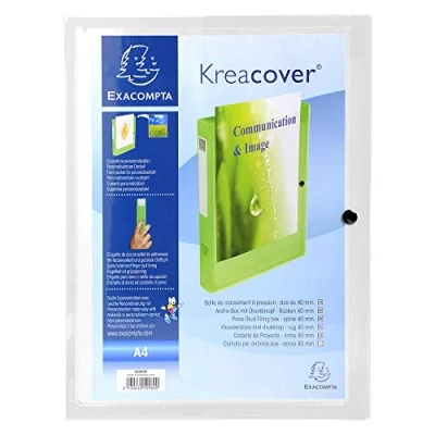 Obrázek Exacompta 59982E Pack (s 5 archivními krabicemi Kreacover z PP, 700µ, s tlačítkem, zadní 40mm) čirý, 1 kus