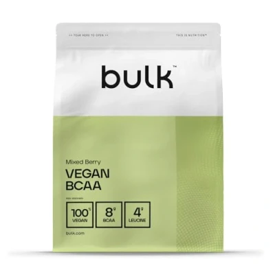 Obrázek Bulk Veganský BCAA prášek, aminokyseliny, chuťově neutrální, 500 g, 50 porcí, balení se může měnit