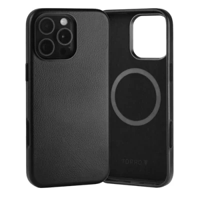 Obrázek TORRO pouzdro kůže kompatibilní s iPhone 16 Pro Max z pravé MagSafe tenké Bumper (černé)