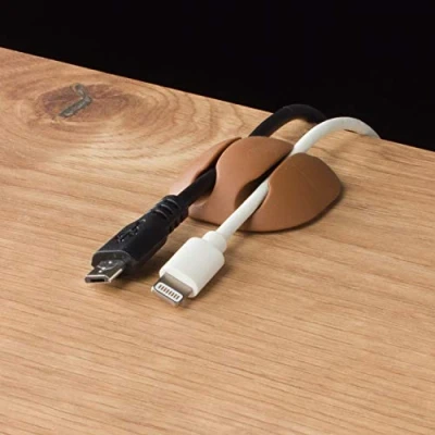 Obrázek CABLE CANDY Sada Mixed Beans 6 kusů držáků kabelů, organizér svorky na kabely, vedení management kabelu pro psací stůl, doma, kancelář a auto. Samolepicí. Kabel do 5 mm. Šedá &amp; hnědá
