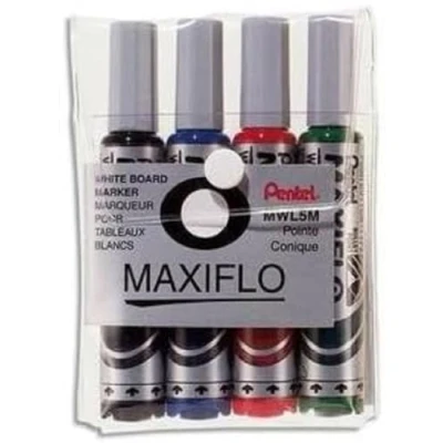 Obrázek Pentel Maxiflo popisovač bílé tabule 4 ks pouzdro kulatý hrot velký