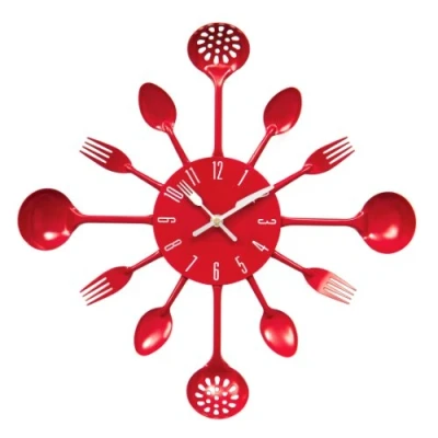 Obrázek Premier Housewares Nástěnné hodiny příbor, průměr 43 cm, červené