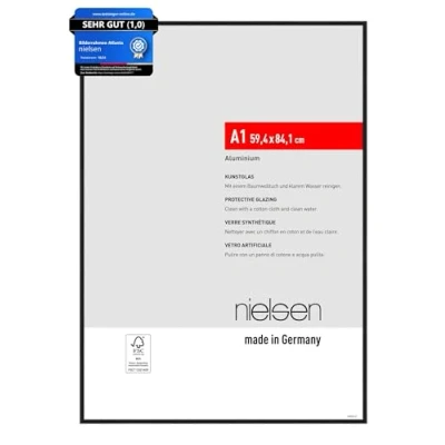 Obrázek nielsen rám na obraz, 59,4 x 84,1 cm (A1), hliník, černý matný, plakát k zavěšení ve formátu výšku a šířku, nerozbitné umělé sklo, Atlanta