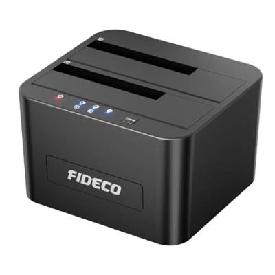 Obrázek FIDECO dokovací stanice pro pevné disky, USB 3.0 SATA HDD 2,5 a 3,5&quot; HDD/SSD, duální šachta, podporuje offline klonování UASP