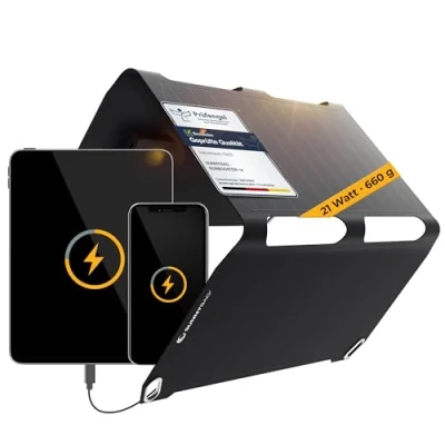 Obrázek Sunnybag SUNBOOSTER 21 solární panel skládací s výkonem wattů nabíječka pro nabíjení mobilního telefonu na cestách vodotěsná a lehká 2 USB výstupy turistiku,