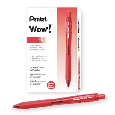 Obrázek Pentel BK440 B, 12 ks kuličkové pero s tlakovou mechanikou a ergonomickou trojúhelníkovou rukojetí, červená