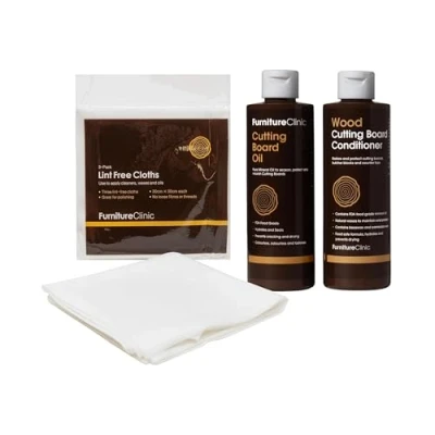Obrázek Furniture Clinic Schneidebrett Pflegeset, zum Reinigen, Pflegen und Schützen Enthält: 250 ml Schneidebrettöl, Schneidebrettconditioner fusselfreie Tücher