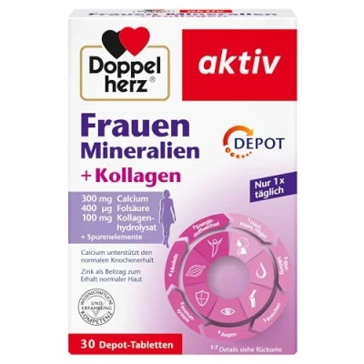 Obrázek Doppelherz Dámské minerály + kolagen vápník, kyselina listová, hydrolyzát kolagenu stopové prvky 30 tablet DEPOT