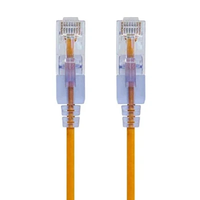 Obrázek Monoprice Cat6A Ethernet propojovací kabel 2,8 m žlutý (10 kusů) snagless RJ45 550 MHz UTP čistý holý měděný drát 10G 30 AWG řada SlimRun