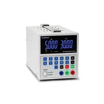 Obrázek PeakTech 6070 lineárně regulovaný síťový zdroj, laboratorní zdroj 0 30V / 5A, regulovatelný, napájecí jednotka DC s USB a 4místným LED displejem, měřicí přístroj na proud,