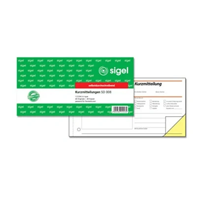 Obrázek SIGEL SD008 blok s krátkými zprávami 1/3 A4 na šířku, 2x40 listů, propisující, 1 kus, z udržitelného papíru