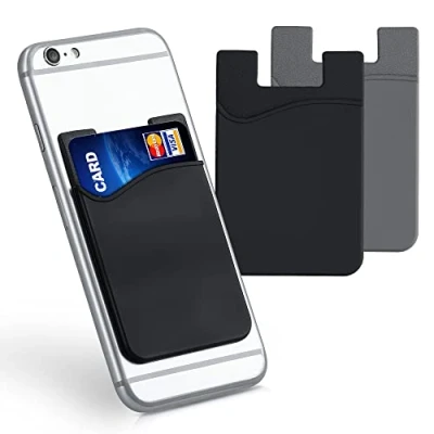 Obrázek kwmobile 3x držák na karty pouzdro pro smartphone samolepicí lepicí silikon kreditní taška černá šedá rozměry 8,5 x 5,5 cm