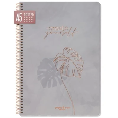 Obrázek paper&amp;you® Bullet Journal dotted A5 se spirálovou vazbou &quot;Create yourself&quot; 160 stran, poznámkový blok tečkovaný spirálou, College Block, spirálový blok, trvalý a šetrný k klimatu