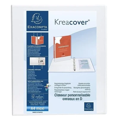 Obrázek Exacompta 51842E kroužkový pořadač Kreacover z pevného polypropylenu, 4 kroužky 30 mm, zadní strana 38 DIN A4+, 1 kus, bílý