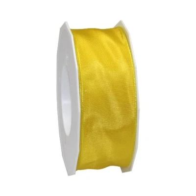 Obrázek PRÄSENT Lyon Band mit Drahtkante gelb, 25 m Dekoband zum Verzieren &amp; Basteln, 40 mm Breite, leicht biegsames Schleifenband, für Festliche Dekos zu besonderen Anlässen