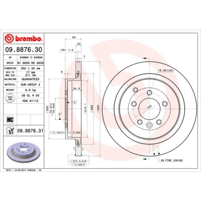 Obrázek Brzdový kotouč BREMBO 09.8876.31