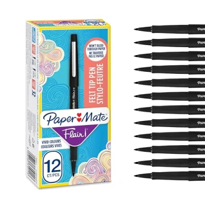 Obrázek Paper Mate Flair fixy střední hrot (0,7 mm) černé 12 kusů
